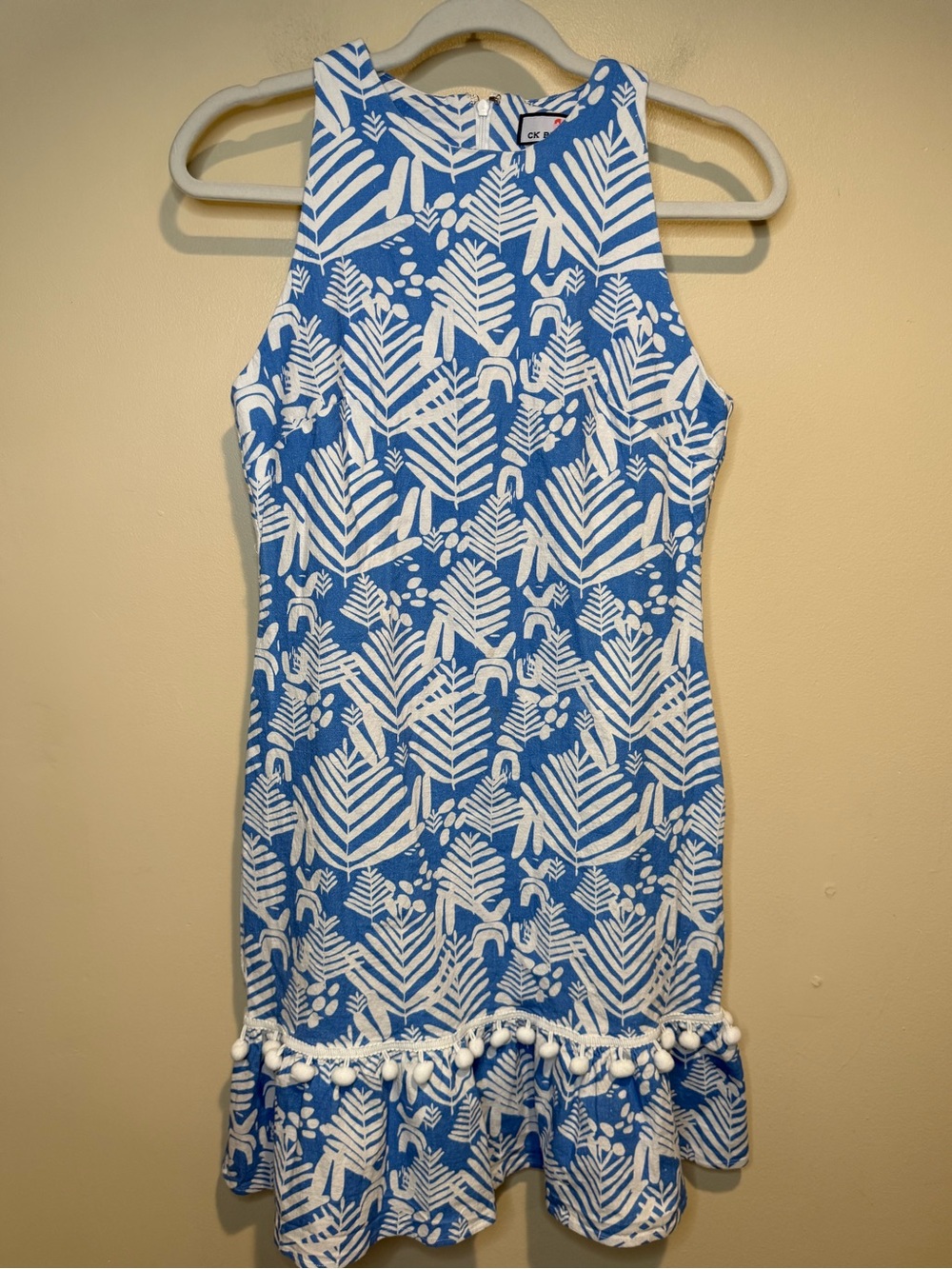 CK Bradley Blue & White Tropical print sleeveless dress